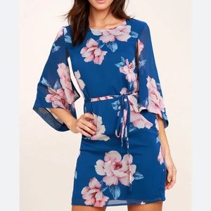 Lulus Joyful Noise Denim Blue Floral Print Mini Dress